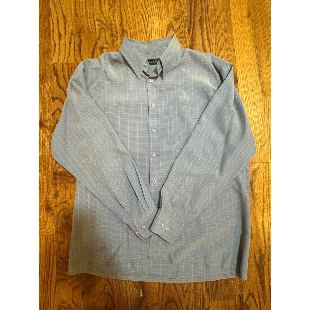 Bugatchi Uomo Mens Light Blue Grid Check Long‎ Sleeve Button Down Shirt Large